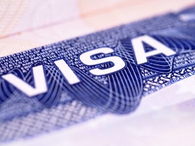 Closeup detail of a US visa document.